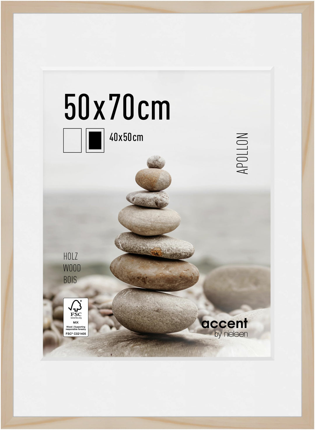 accent by nielsen Holz Bilderrahmen Apollon, 50x70 cm, Natur 50 x 70 cm Natur, 50 x 70 cm Natur