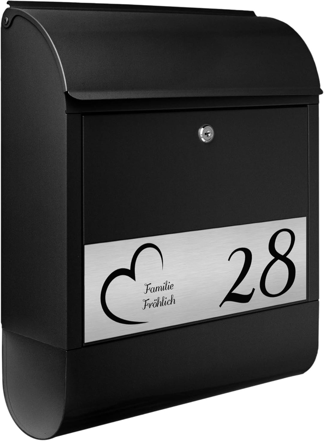 banjado® Briefkasten personalisiert mit graviertem Namensschild in Silber/Briefkasten schwarz 39x47x