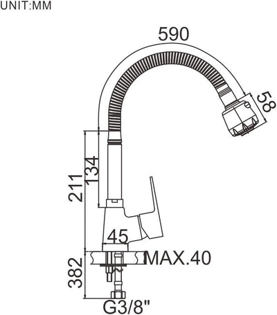 Ibergrif M14357 Star, Küchenarmatur mit Brause, Wasserhahn für Küche mit flexibler Auslauf, Chrom, S