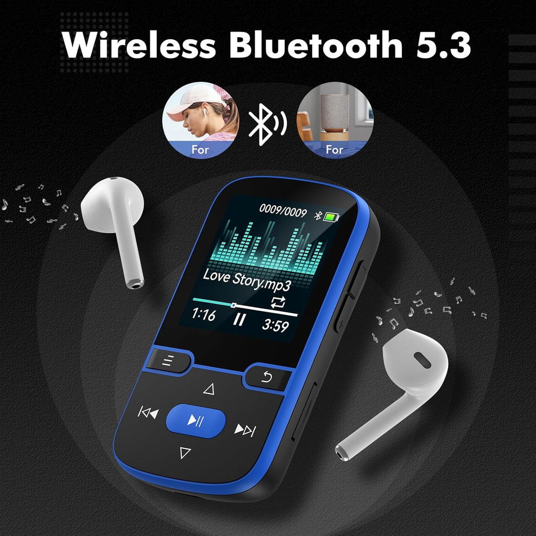 64 GB MP3 Player Bluetooth 5.3 mit Clip für Kinder Tragbarer mp3 -Player Musik-Player mit FM-Radio,