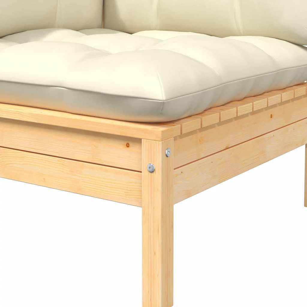 vidaXL Gartensofa 2-Sitzer, Gartenmöbel 2 Ecksofa mit Creme Kissen, Modular Sofa Lounge Sitzgruppe f