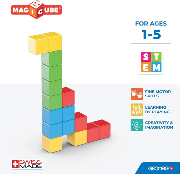 Geomag - Magicube 1+ Full Colour - Magnetic Cubes for Kids - 4 Colours - 16 Blocks – 100 Percent Rec