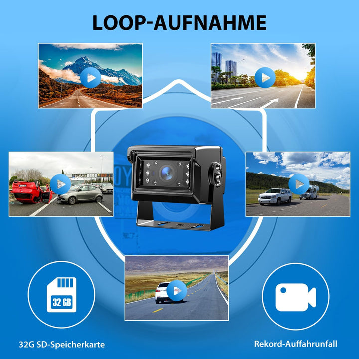 Rückfahrkamera Set, 7-Zoll HD Dual Split Screen Monitor, IP69 Wasserdicht Rückfahrkameras, IR Nachts