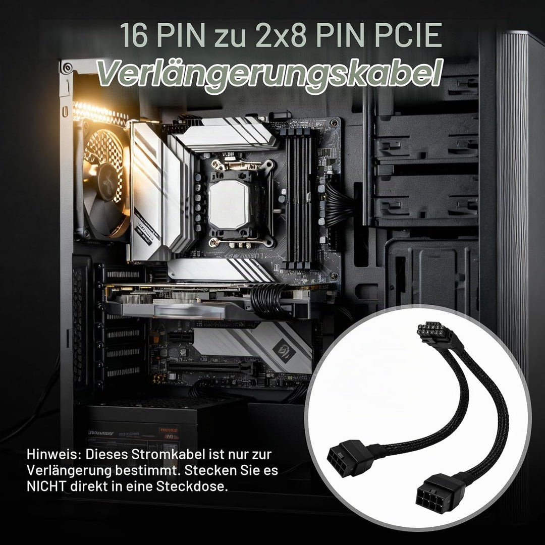 30cm PCI-e 5.0 12VHPWR(12V-2x6) Adapterkabel, 16(12+4) Pin GPU Verlängerungskabel, PCIe 5.0 2x8 Pin