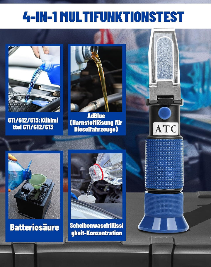 4-in-1 Frostschutz Refraktometer mit ATC, Kühlmitteltester Auto Blau | Für Ethylenglykol G11 G12, Pr