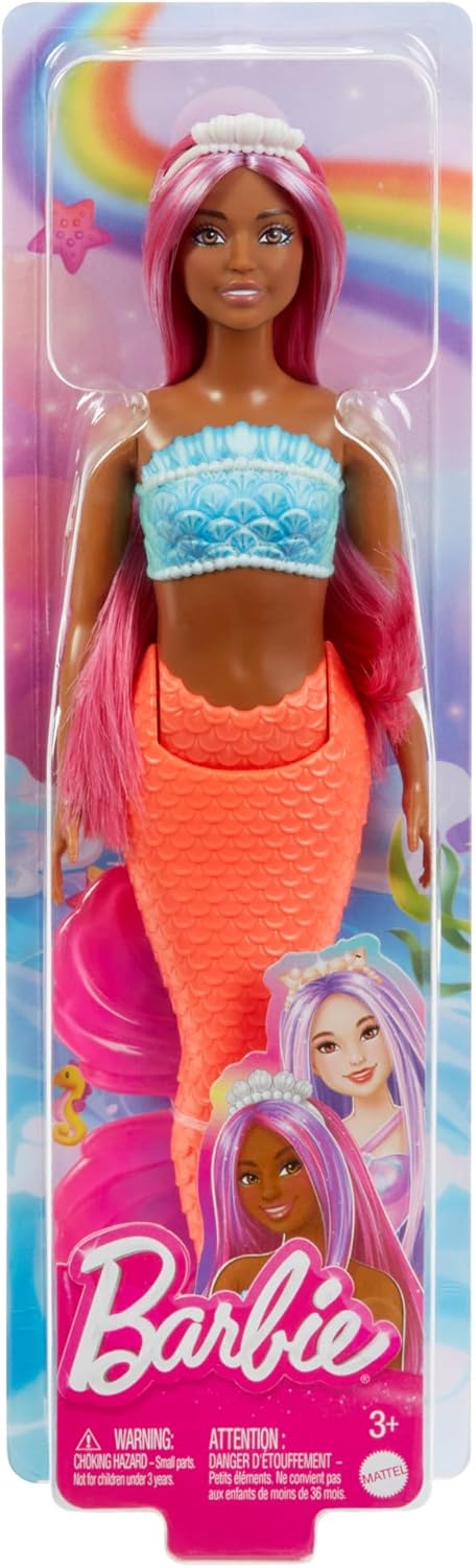 Barbie Meerjungfrau-Puppe mit fantasievollem magentafarbenem Haar und Haarband, kurvigem Körperbau,
