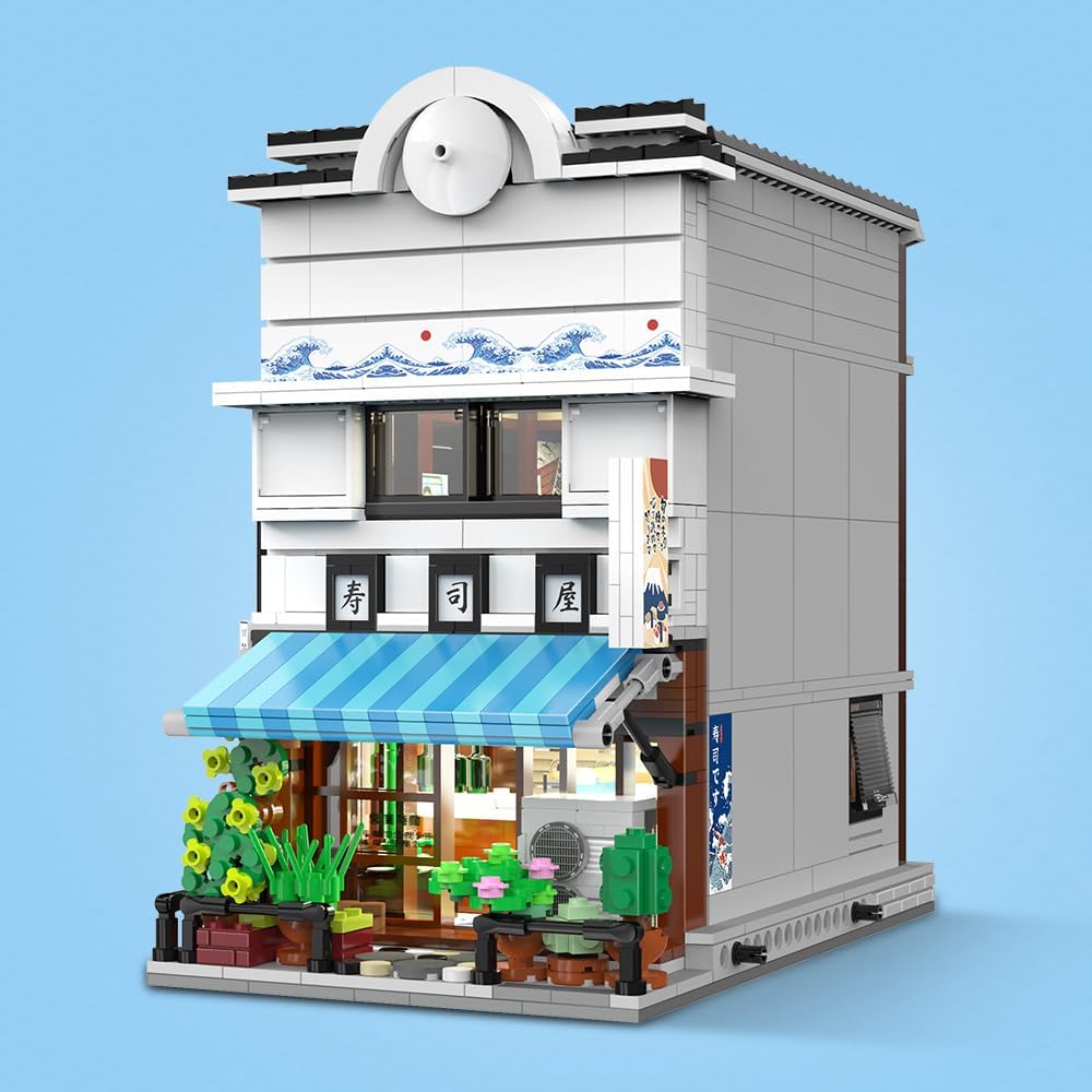 CaDA Master Japanisches Sushi-Haus Bausteinset C66018W Kreativer Stadtbaustein-Bausatz mit Beleuchtu