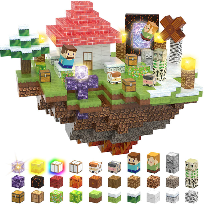 Magnetische Bausteine 200 Stück 2.5 CM Magnetbausteine Set mit Zauberportal, Leuchtende Magnetspielz