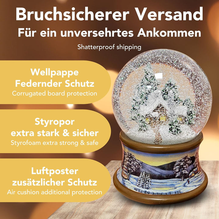 Schneekugel Schneemann Romantischer Winterspaziergang Spieluhr Winter Wonderland 10cm Durchmesser 20
