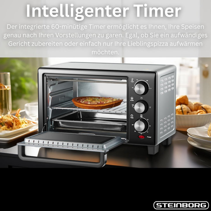 Mini Backofen 15 Liter Pizza-Ofen 3in1 Backofen Minibackofen Miniofen Krümelblech Ober-/Unterhitze E