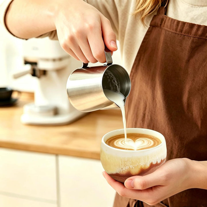 Cappuccinotassen SET 4x210ml-Weiss, Hochwertige Tassen aus Porzellan, Handgefertigte bunte Kaffeetas
