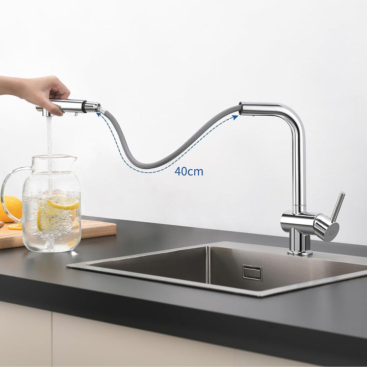 CECIPA Hochdruck Wasserhahn Küche Ausziehbar, Küchenarmatur mit Brause Zwei Strahlarten, Armatur Küc