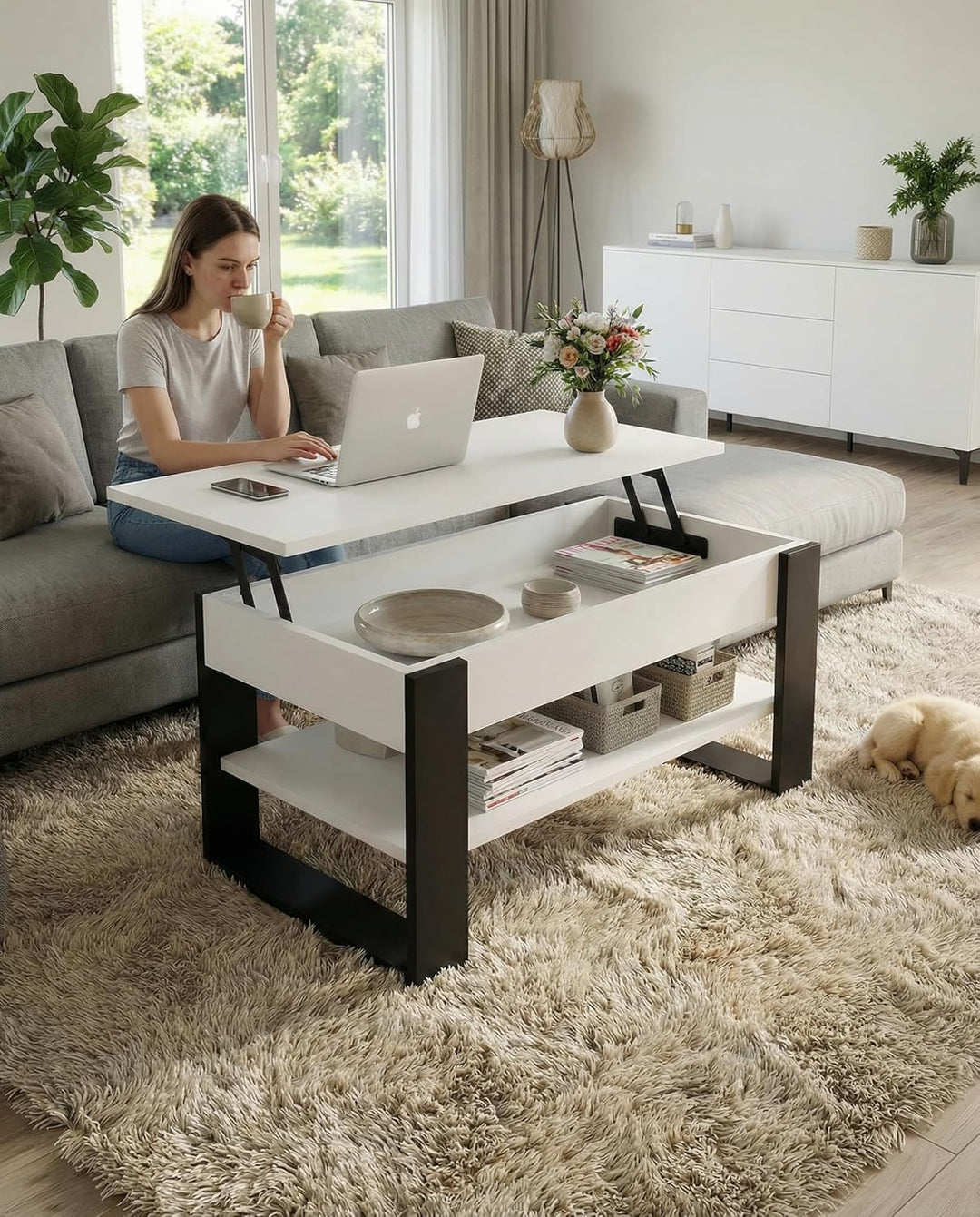 Couchtisch höhenverstellbar mit Stauraum - Couchtische - Wohnzimmertisch klappbar - höhenverstellbar