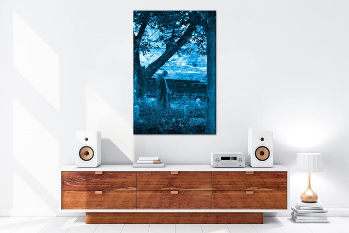 deyoli Friedlicher Mönch Format 80x60 Effekt: Monocrome Blau als Leinwandbild, Motiv fertig gerahmt