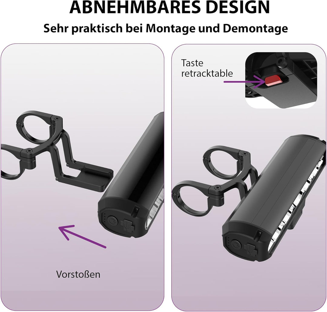 UPPEL Fahrradlicht 5 LEDs 4-Lichtmodi LED USB C Ladeanschluss 2600 Lumens 8000mah Fahrradlich Vorne