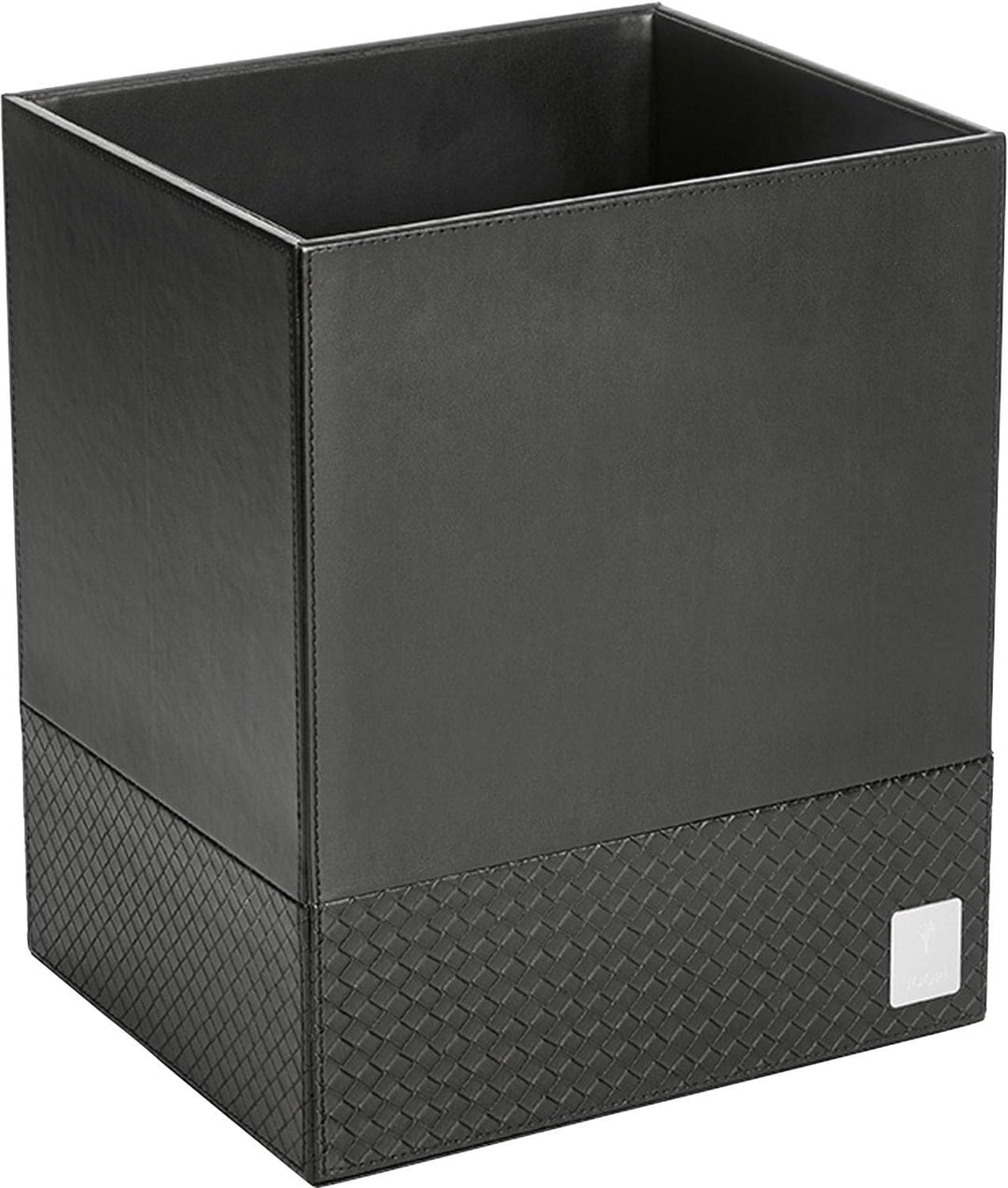 JOOP! Papierkorb bathline schwarz in Leder-Optik mit eleganter Flechtprägung, silberne Logoplakette