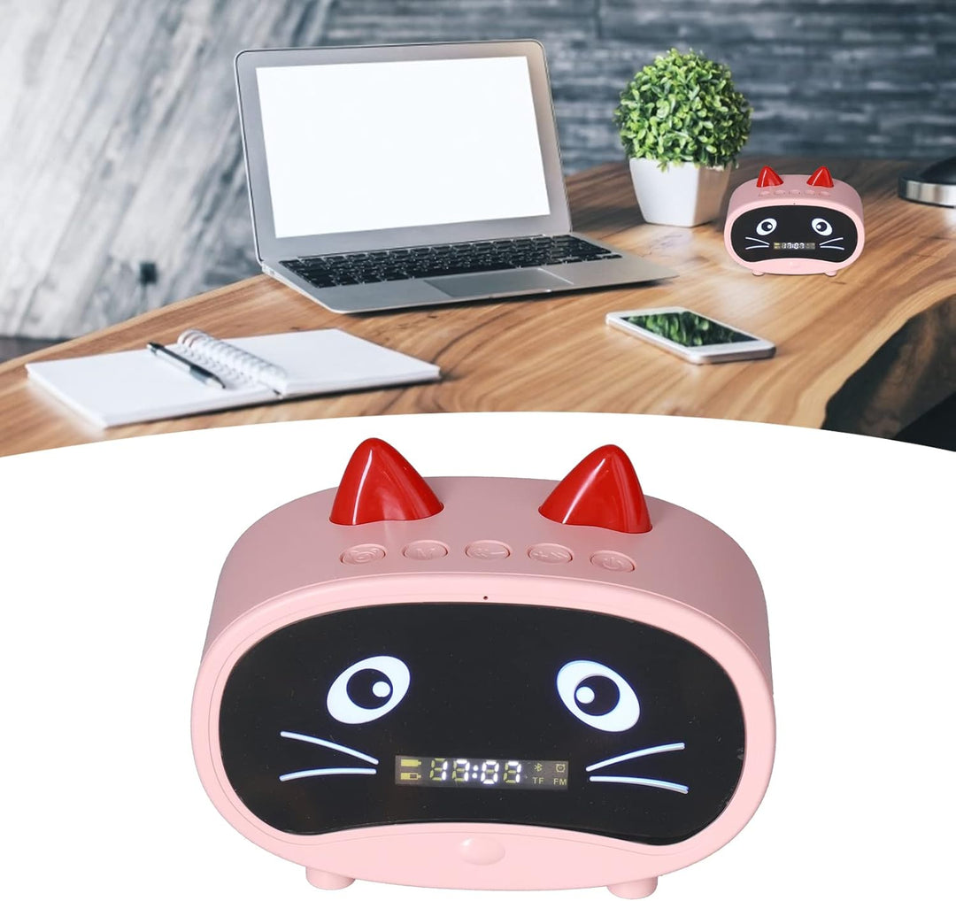 Topiky Digitaler Wecker-Lautsprecher, Cartoon-Katzen-Wecker mit Temperaturanzeige, Dual-Wecker, Blue