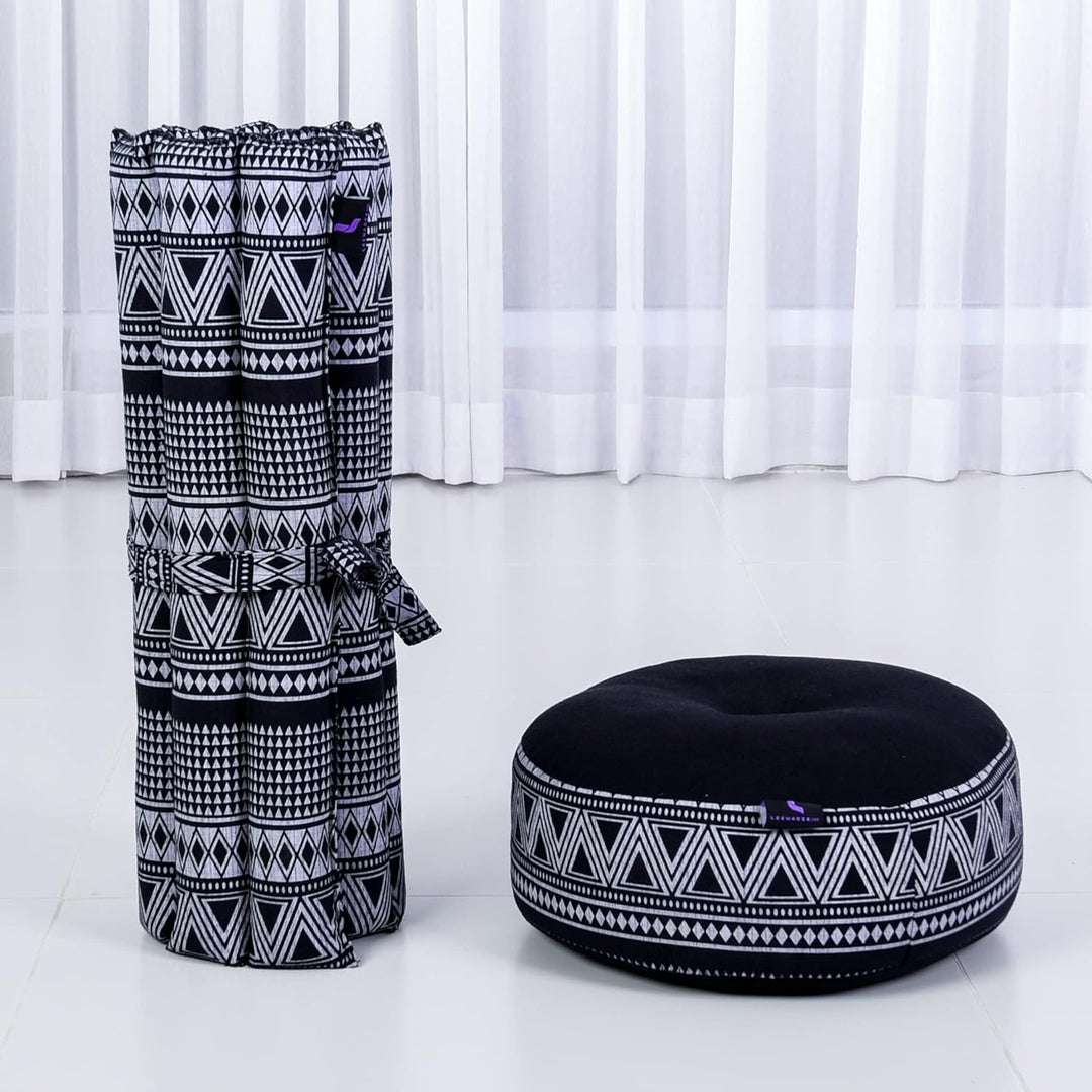 Leewadee Meditationsset Yogaset aus Meditationskissen Zafu und Kleiner rollbarer Sitzmatte Zabuton Ö