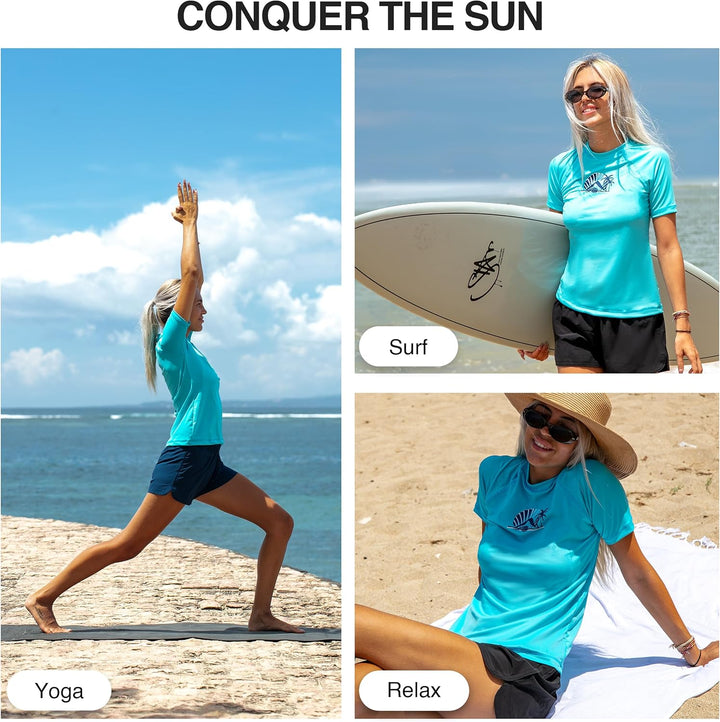 Kanu Surf Breeze Damen Rashguard & Workout Top mit LSF 50+, kurzärmelig M Alyssa Aqua, M Alyssa Aqua