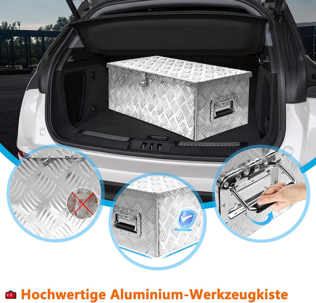 XMTECH 80L Aluminium Transportbox Aufbewahrungsbox Aluminiumkoffer Aluminiumbox Truckbox, Silber Lag