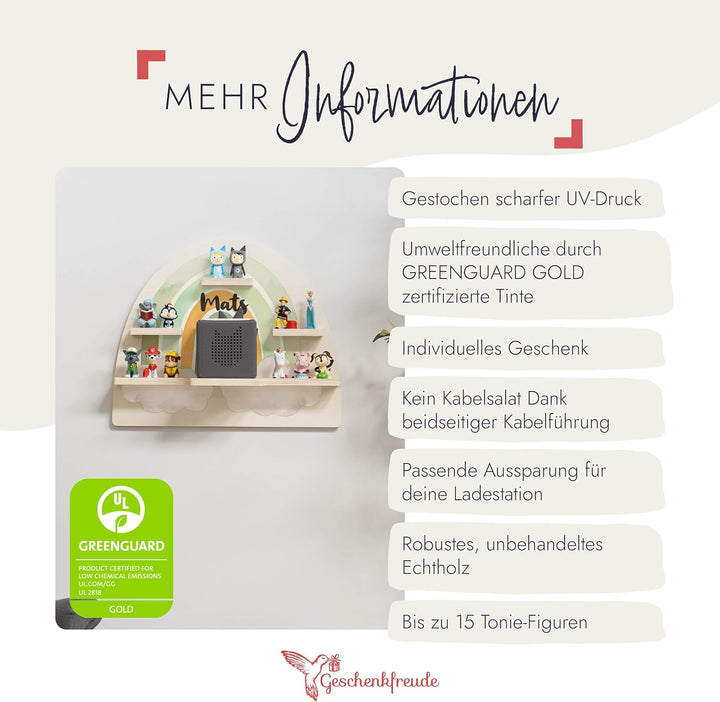 Geschenkfreude Personalisiertes Toniebox Regal für Kinderzimmer - Kinder Wandregal für Tonie Hörfigu