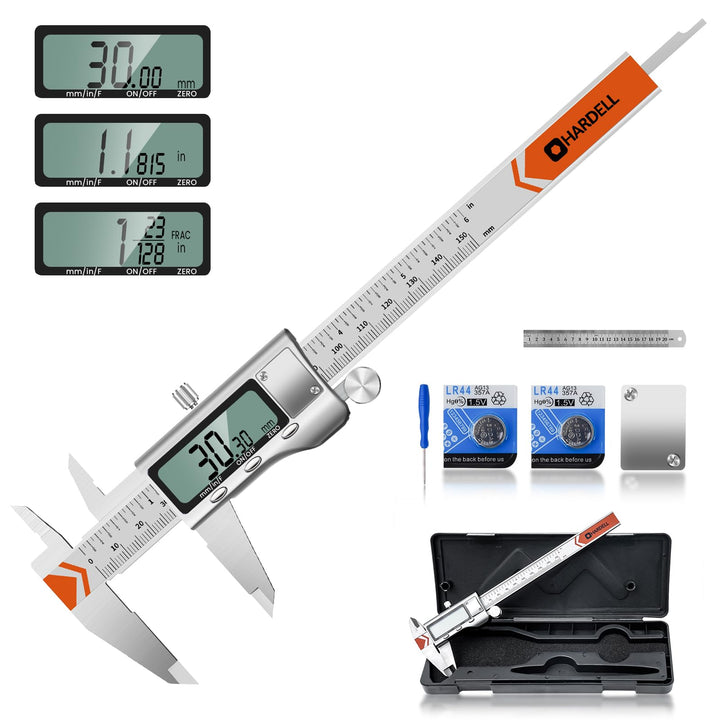 HARDELL Digitaler Messschieber 150mm mit grossem LCD-Bildschirm KC124076CHD-1de, KC124076CHD-1de