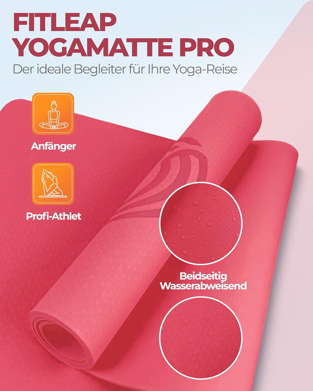 Yoga Matte Pro aus umweltfreundlichem TPE-Schaum, sehr rutschfeste, schadstofffreie, hypoallergene u