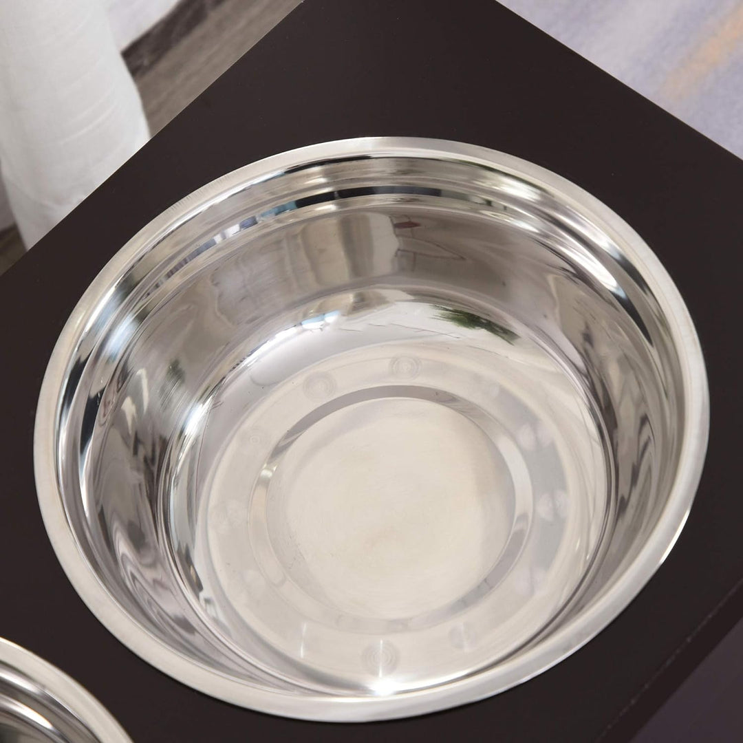 PawHut Hunde Fressnapf mit Staumraum 2 Näpfen Futterstation Edelstahlnapf Katzenapf Edelstahl Espres