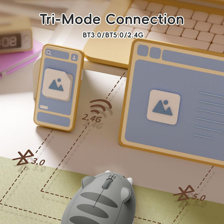 Akko Niedliche kabellose Maus mit Katzenmotiv, Gaming-Maus, Tri-Mode-Verbindung Bluetooth 3.0/5.0/2.