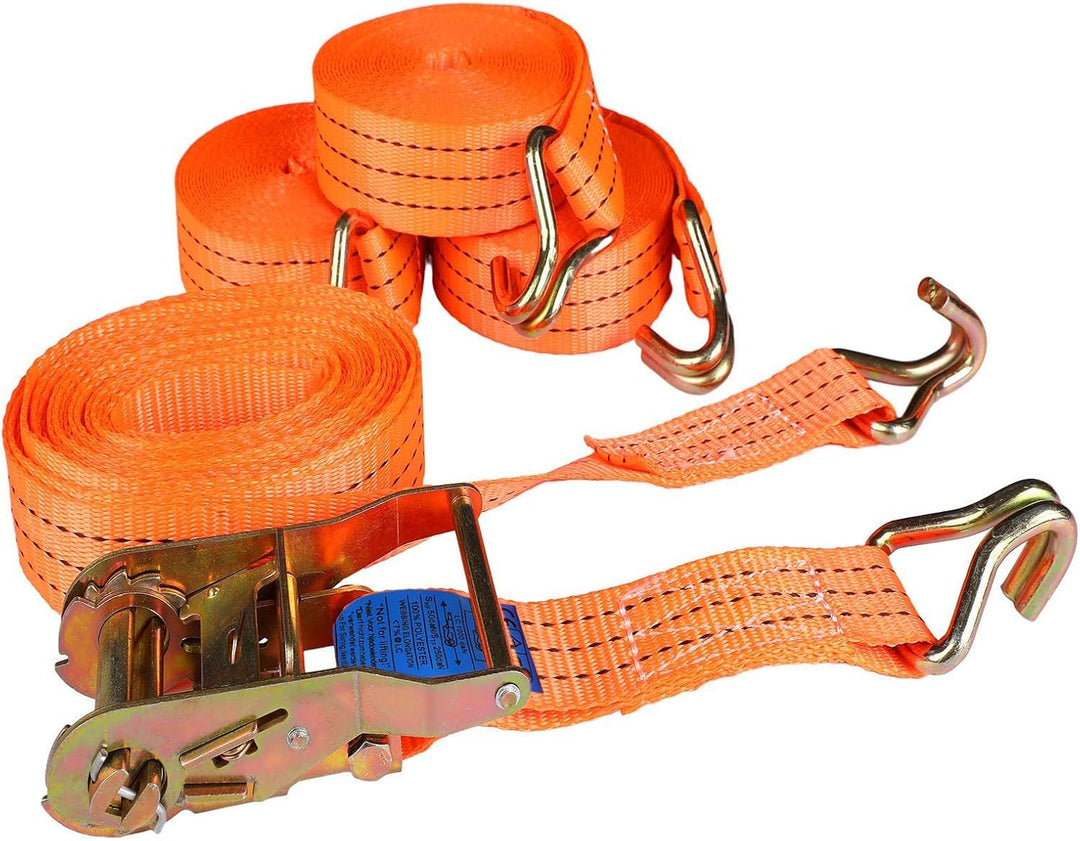 8 x Spannqurte mit Ratsche in 6m / 5m / 4m - 2000kg 38mm Spannqurt Zweiteilig - Orange Zurrgrte mit