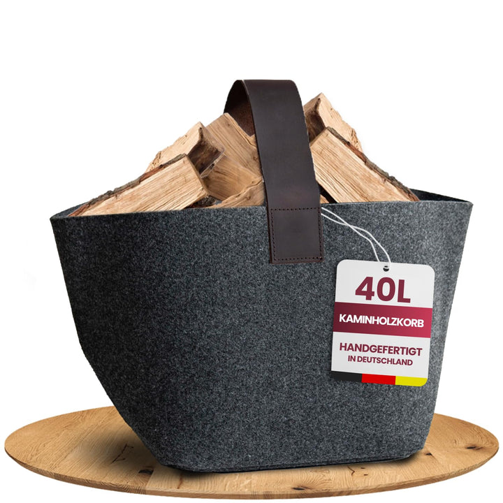 Designer Kaminholzkorb Filz [30L] - Made in Germany Holzkorb für Kaminholz aus upcycling rPET Filz m
