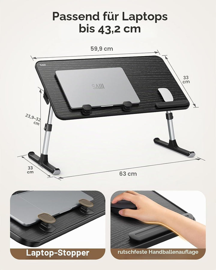 Tisch, Betttisch, SAIJI Laptop Ständer,Frühstückstablett, 5 Höhen, 4 Winkel, Stabiler Klapptisch für