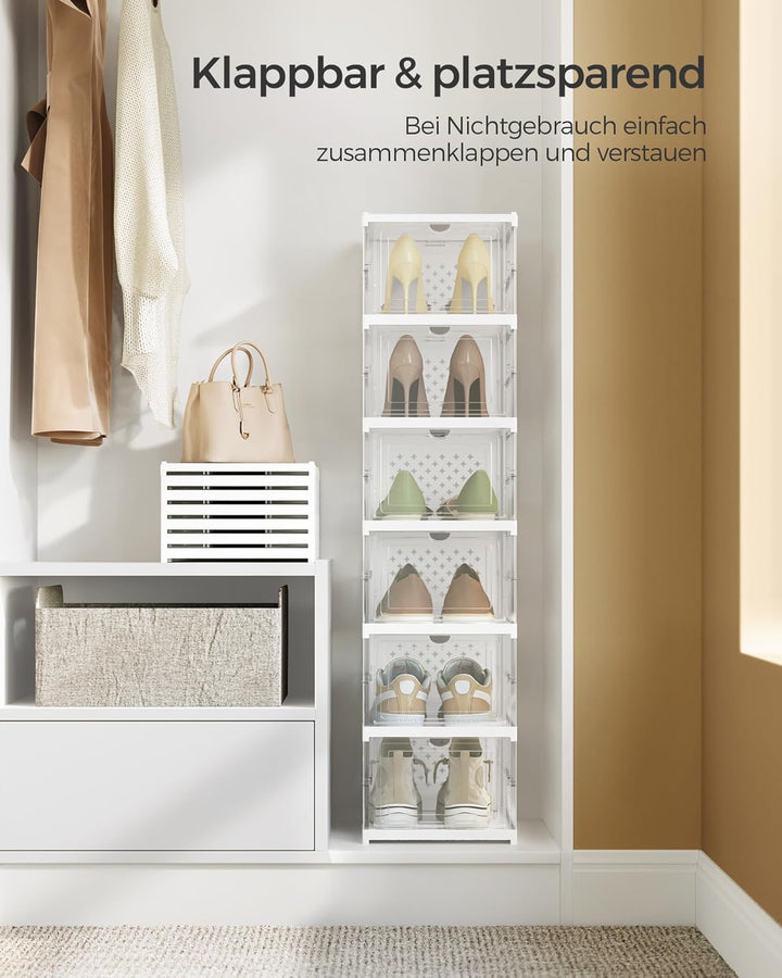 SONGMICS Schuhschrank, mit 6 Schuhboxen, integrierter Schuh-Organizer, faltbar, tragbar, für Schuhe
