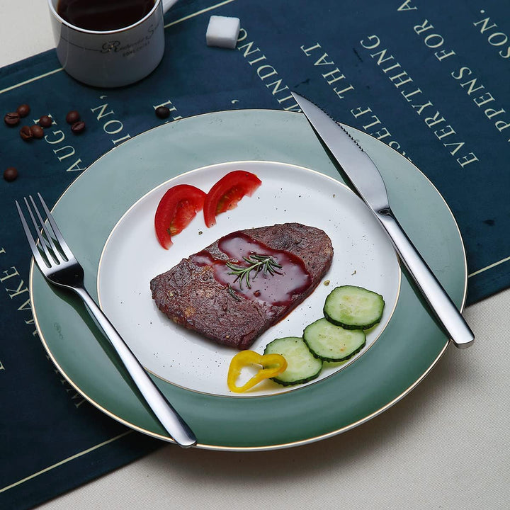 Steak Besteckset 12-Teilig, Premium Edelstahl 6 Tafelgabeln und 6 Tafelmesser-Set, Steakmesser Steak