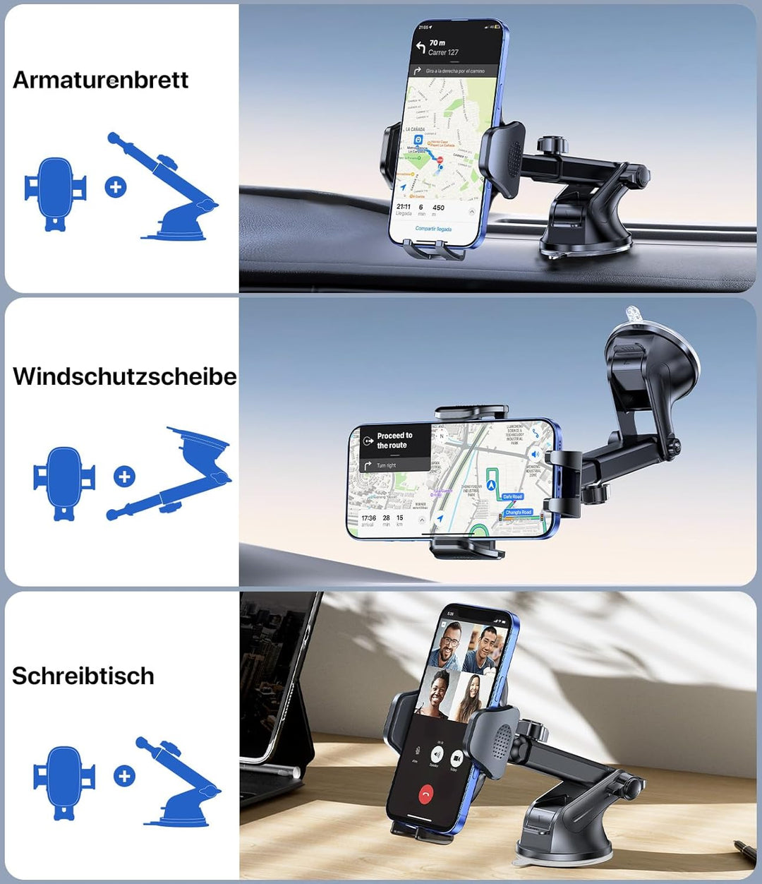 Miracase Handyhalterung Auto[Verbesserter Saugnapf] Handyhalter fürs Auto 360° Drehbar, Armaturenbre