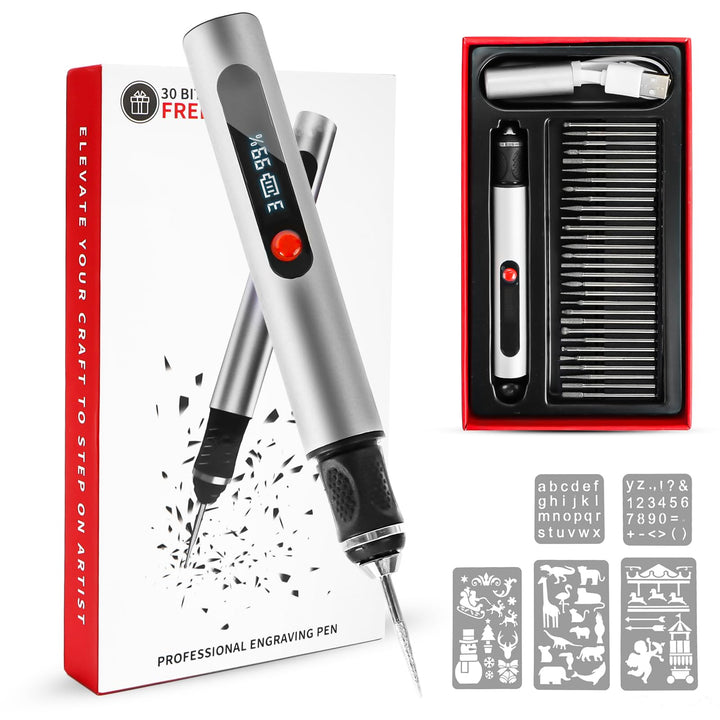 Gravierstift Wiederaufladierbar Gravur Werkzeug Kit Kabelloser Elektrischer Gravur Stift mit 30 Bits