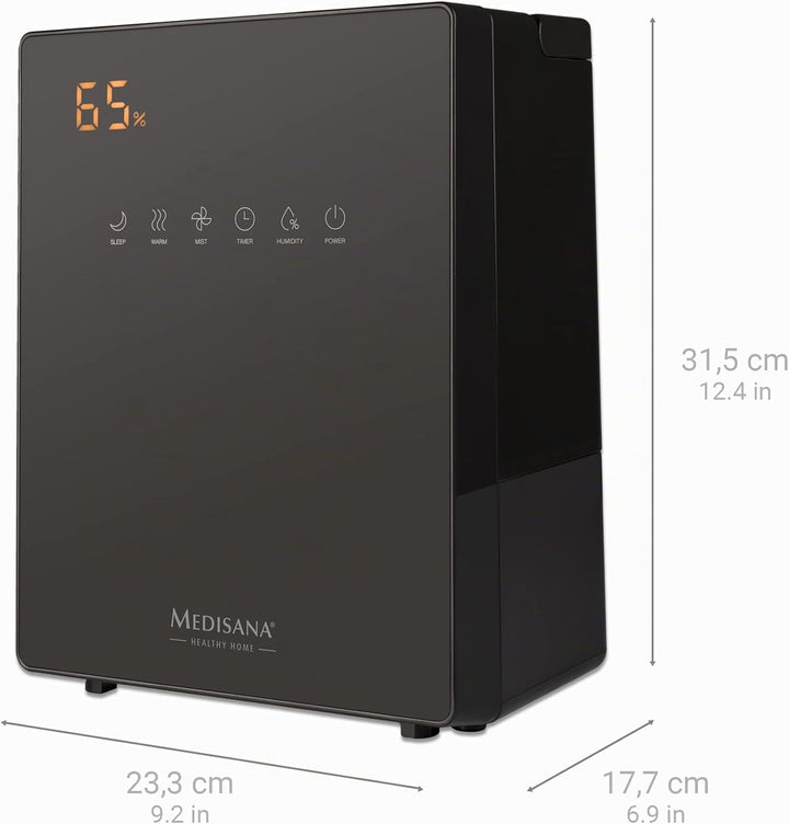 medisana AH 675 Luftbefeuchter mit Hygrometer, Timerfunktion, Vorheizfunktion, 3 Zerstäubungsintensi