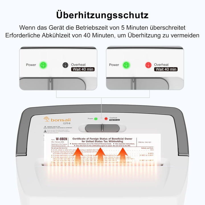 Bonsaii P-4 Mikroschnitt Aktenvernichter, zerkleinert bis zu 12 Blatt Papier auf einmal, mit Anti-Bl
