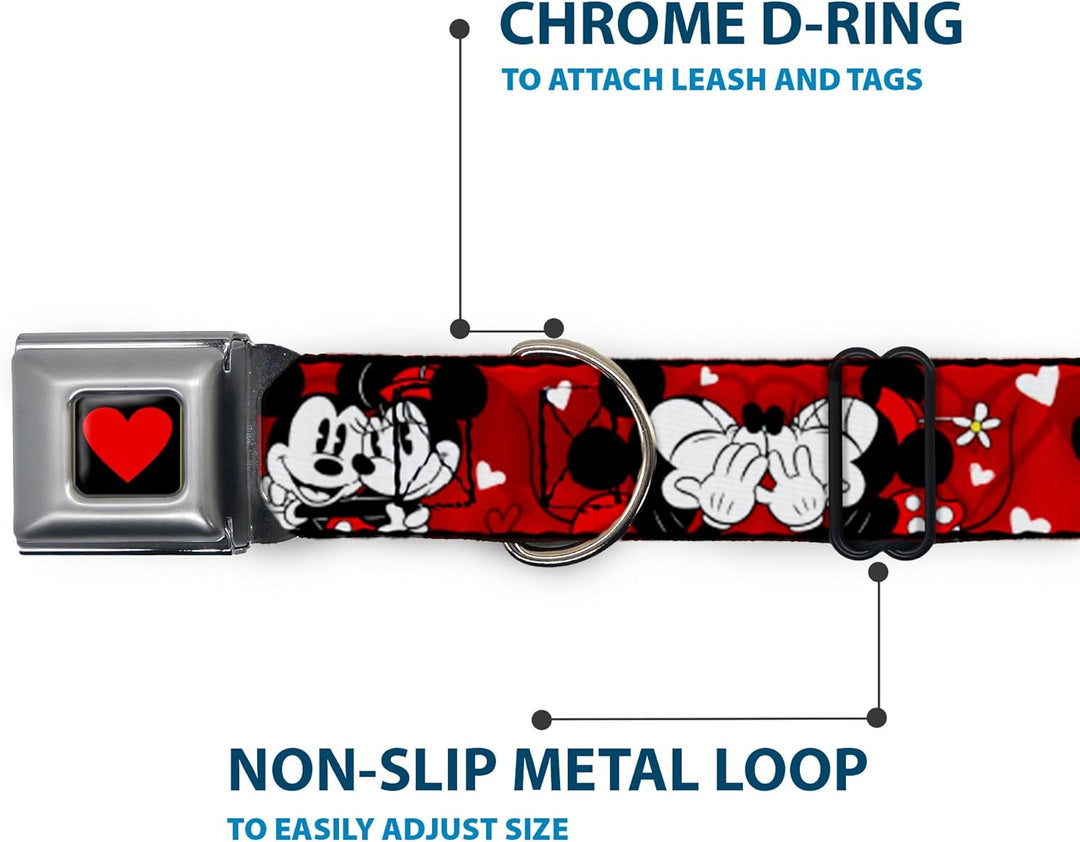 Buckle Down Sicherheitsgurt-Schnalle, Hundehalsband – Mickey & Minnie HUGS & Kisses Posen Rot/Weiss