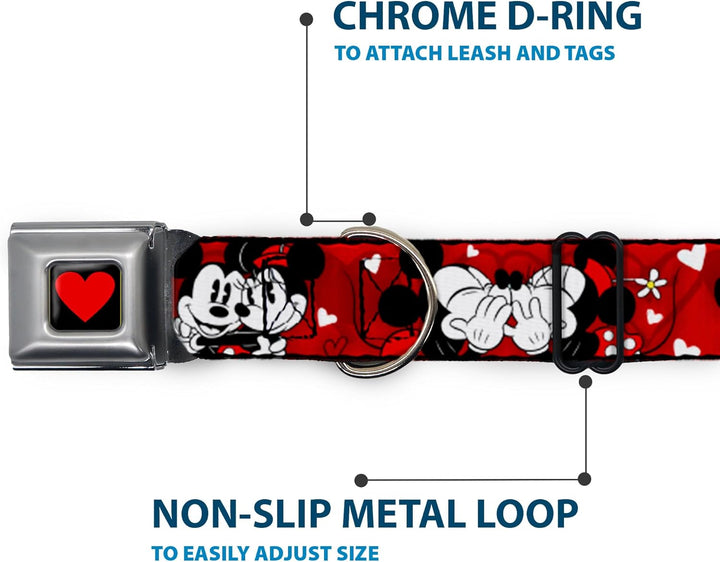 Buckle Down Sicherheitsgurt-Schnalle, Hundehalsband – Mickey & Minnie HUGS & Kisses Posen Rot/Weiss