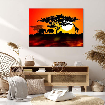 Bilder auf Leinwand 100x70cm Leinwandbild Tiere Safari Savanne Giraffe Gross Wanddeko Bild Schlafzim