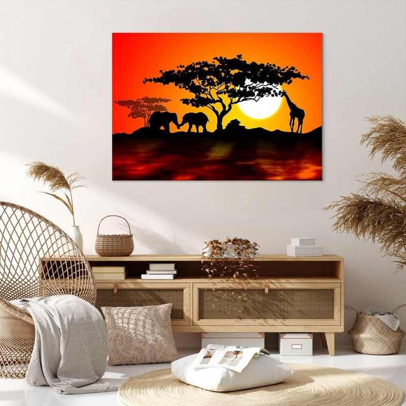 Bilder auf Leinwand 100x70cm Leinwandbild Tiere Safari Savanne Giraffe Gross Wanddeko Bild Schlafzim