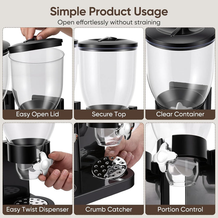 Cereal Dispenser Countertop 2L, Dreifacher Müslispender mit Drehverschluss 3er Set, Luftdichte Vorra