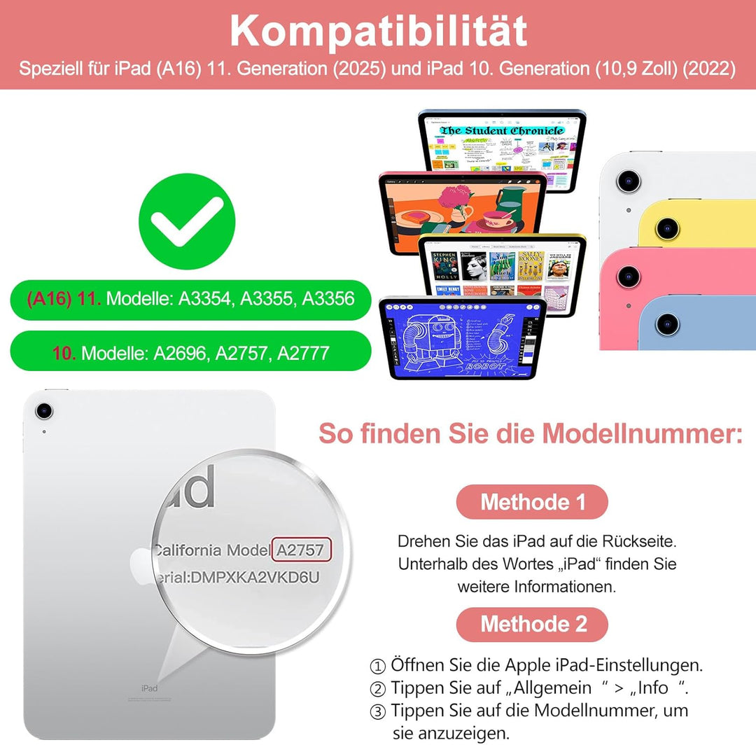 KBCASE Bluetooth Tastatur Schutzhülle für iPad 10 (2022/11. Generation) A16 2025 (10,9/11 Zoll) Mit