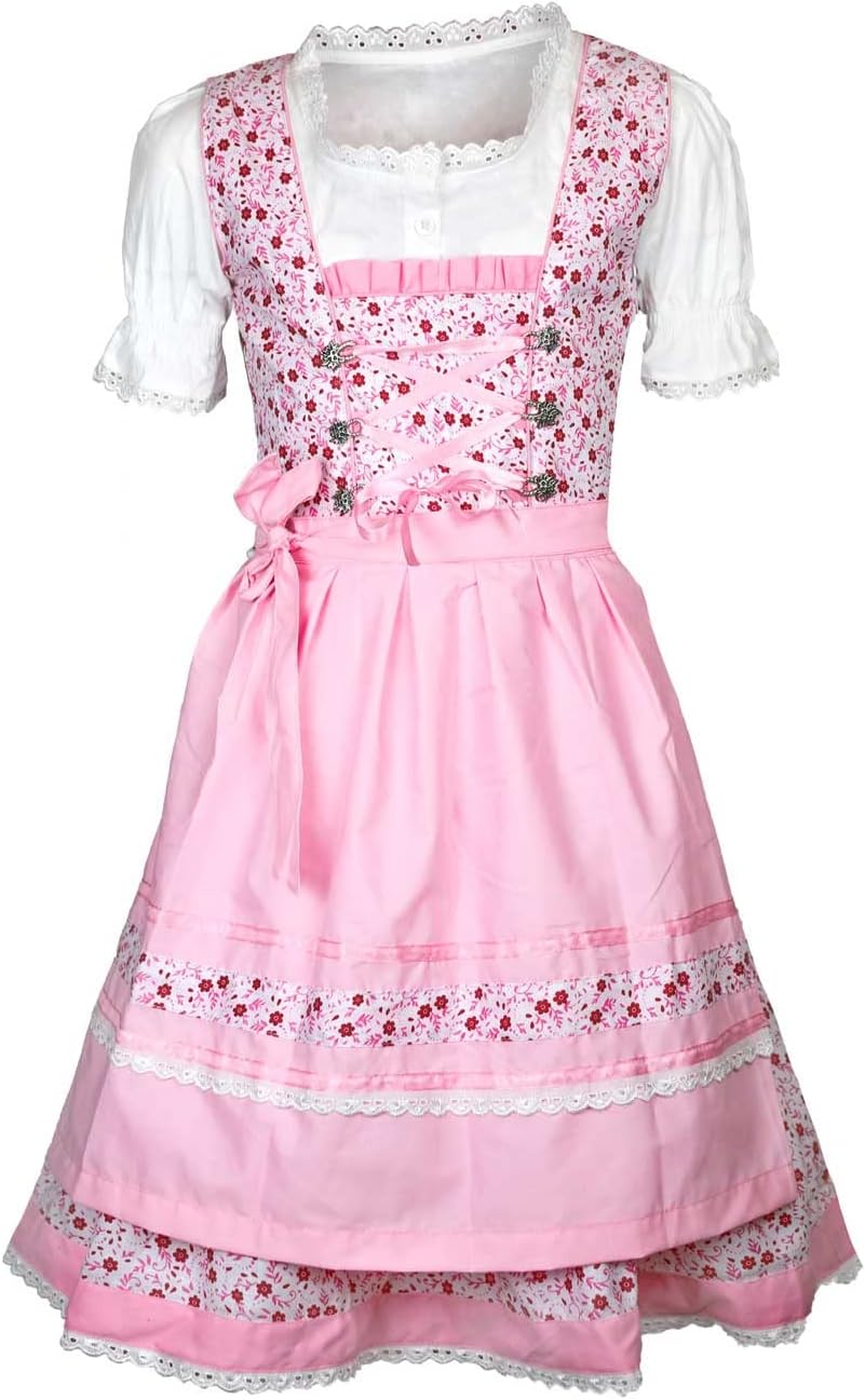 Kinder Dirndl Trachtenkleid Mädchendirndl Mimi 3 teilig 152 Rosa, 152 Rosa