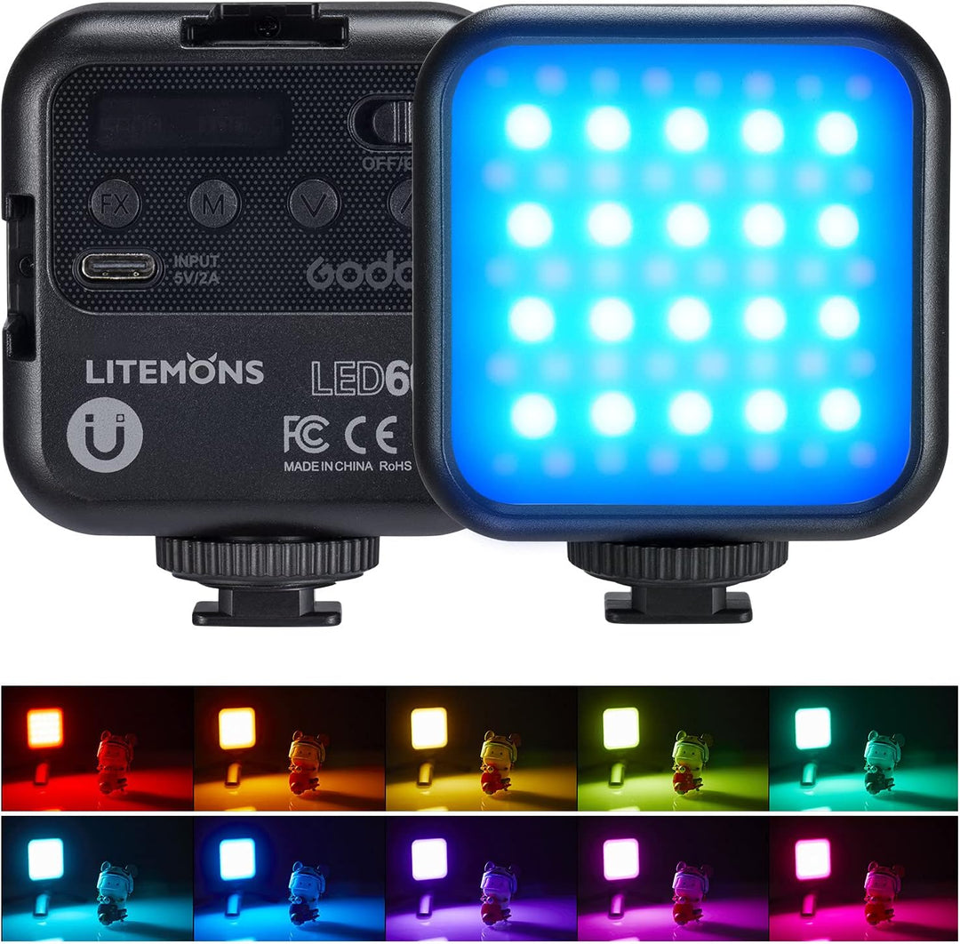 GODOX LITEMONS LED6R RGB LED-Videoleuchte, Taschenlicht Bicolor 3200K-6500K CRI 95, 13 FX Lichteffek