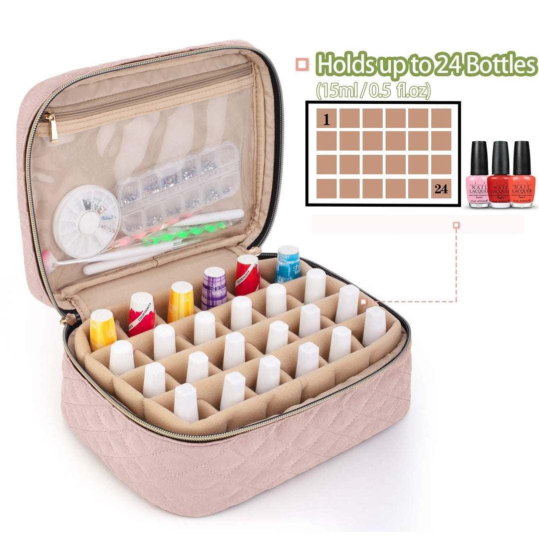 Yarwo Nagellack Tasche Organizer, Nagellack Aufbewahrungsbox für 24 Flaschen Nagellack (bis zu 15ml)