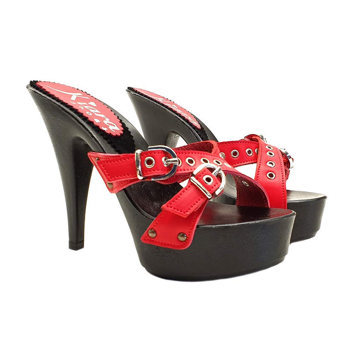 Clogs in schwarz und Farrband Rot - K9531 ROSSO (42 EU, ROT) 42 EU Rot, 42 EU Rot