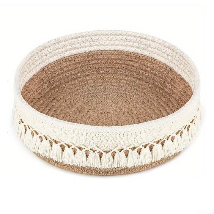 Boho-Aufbewahrungskorb mit Quaste, Baumwollseil, für Zuhause, Make-up-Halter und Schreibtisch-Organi