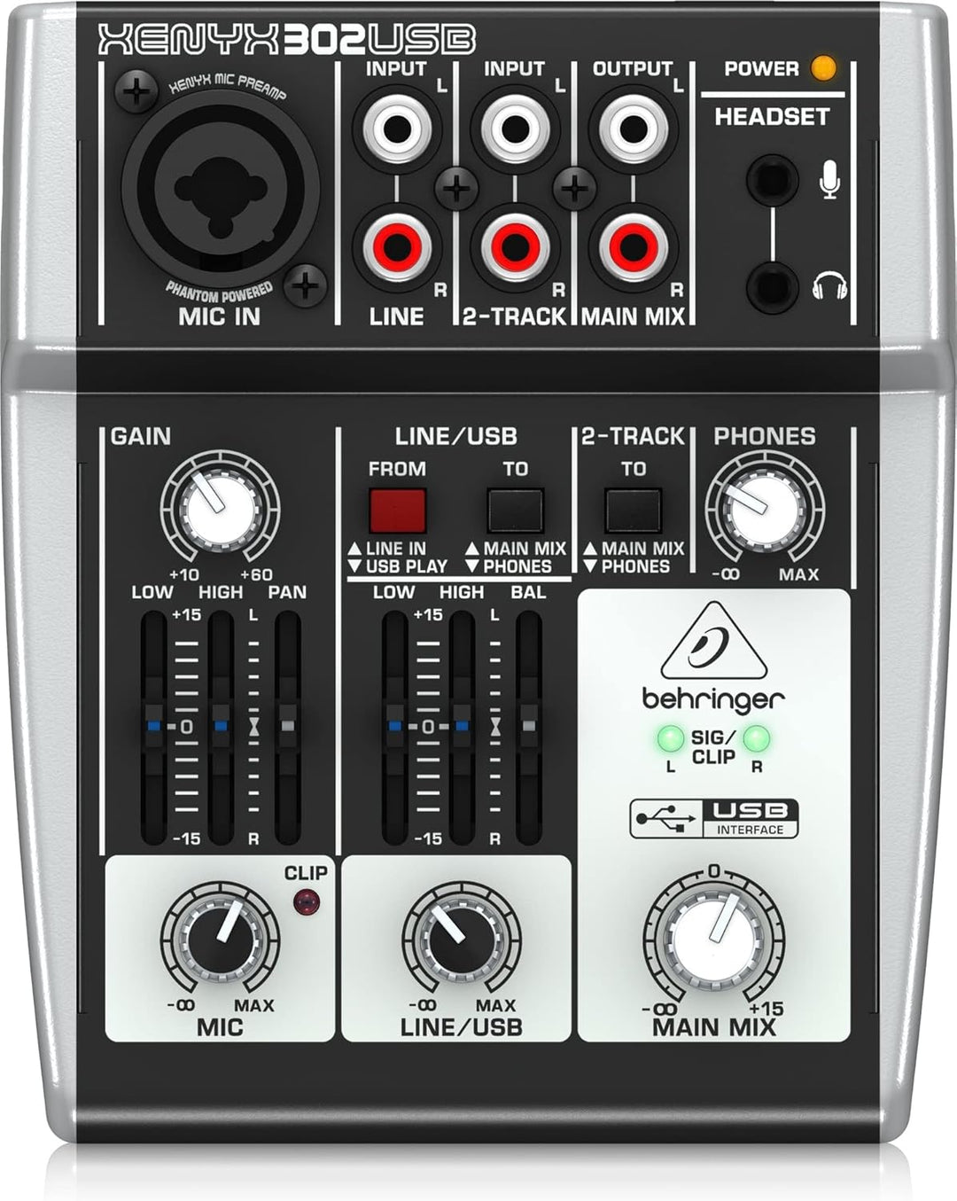 Behringer 302USB Erstklassiger 5-Eingangs-Mixer mit XENYX-Mikrofonvorverstärker und USB/Audio-Schnit